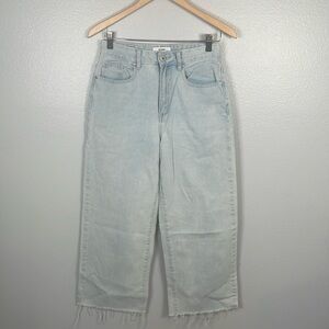 Cotton On Wide Leg Cropped denim light wash frayed hem high rise size 4